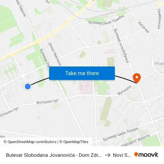 Bulevar Slobodana Jovanovića - Dom Zdravlja to Novi Sad map