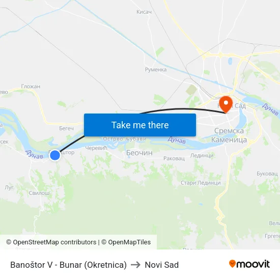 Banoštor V - Bunar (Okretnica) to Novi Sad map