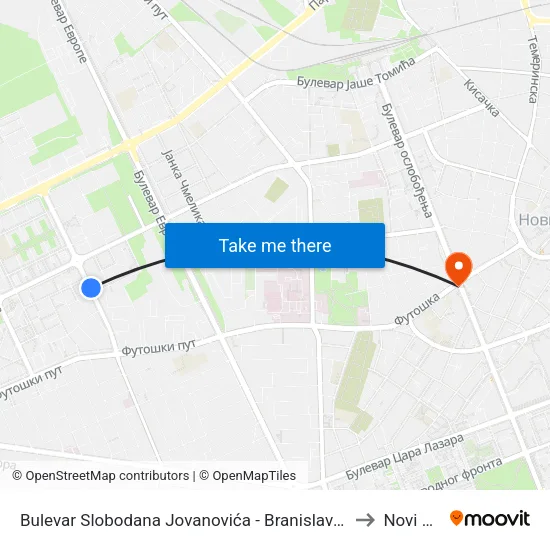 Bulevar Slobodana Jovanovića - Branislava Borote to Novi Sad map