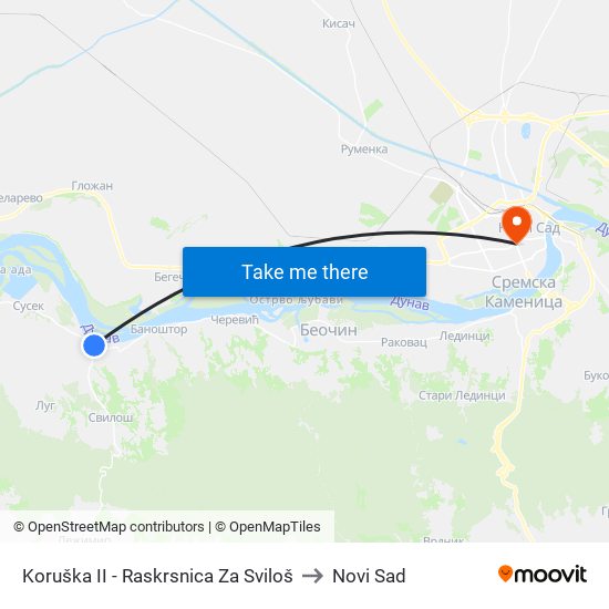 Koruška II - Raskrsnica Za Sviloš to Novi Sad map