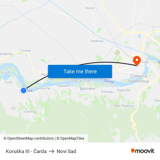 Koruška III - Čarda to Novi Sad map