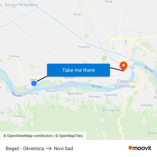 Begeč - Okretnica to Novi Sad map