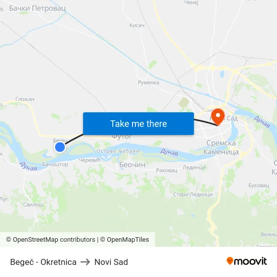Begeč - Okretnica to Novi Sad map