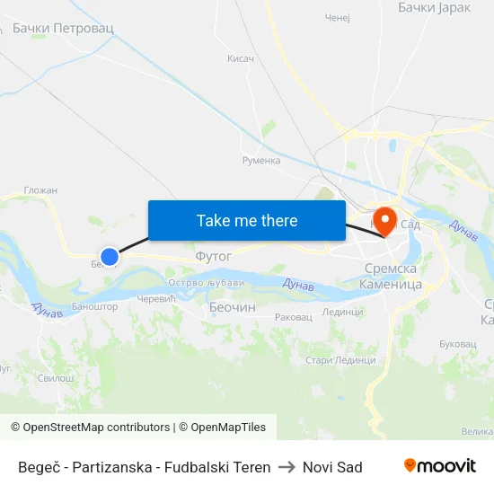 Begeč - Partizanska - Fudbalski Teren to Novi Sad map