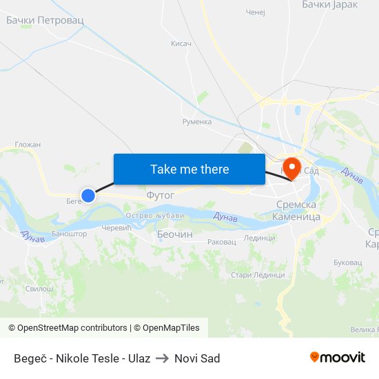 Begeč - Nikole Tesle - Ulaz to Novi Sad map