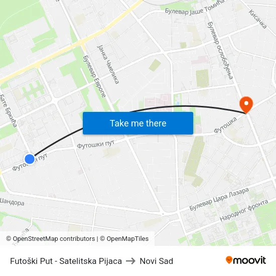 Futoški Put - Satelitska Pijaca to Novi Sad map