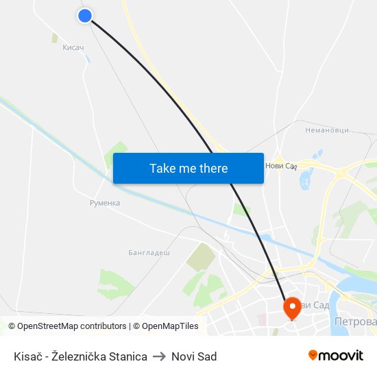 Kisač - Železnička Stanica to Novi Sad map