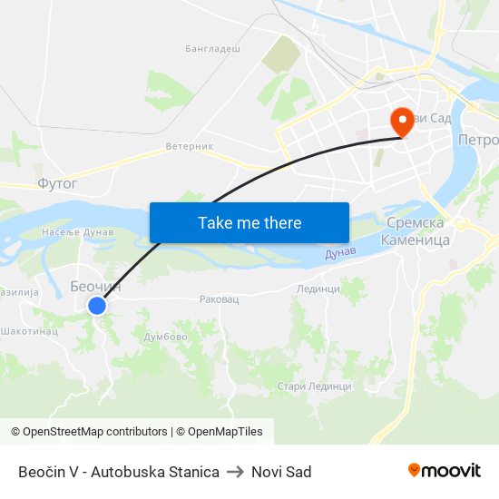 Beočin V - Autobuska Stanica to Novi Sad map