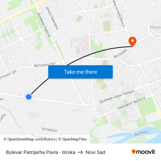 Bulevar Patrijarha Pavla - Ilirska to Novi Sad map