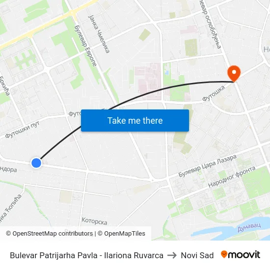 Bulevar Patrijarha Pavla - Ilariona Ruvarca to Novi Sad map