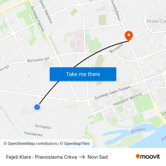 Feješ Klare - Pravoslavna Crkva to Novi Sad map