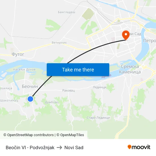 Beočin VI - Podvožnjak to Novi Sad map