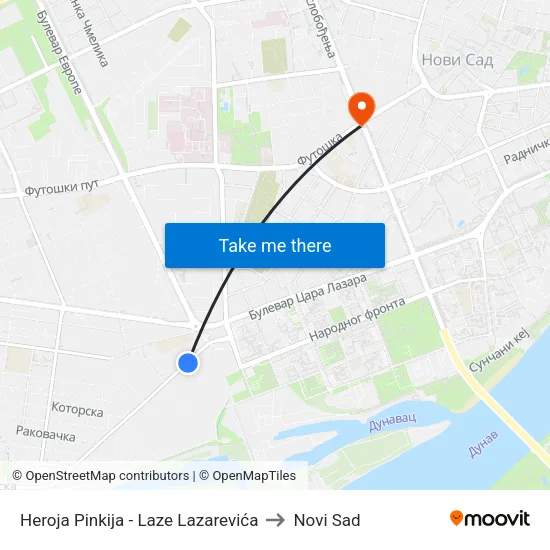 Heroja Pinkija - Laze Lazarevića to Novi Sad map