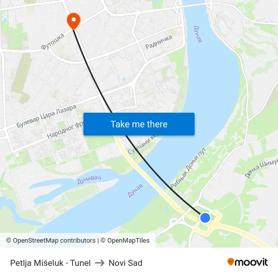 Petlja Mišeluk - Tunel to Novi Sad map