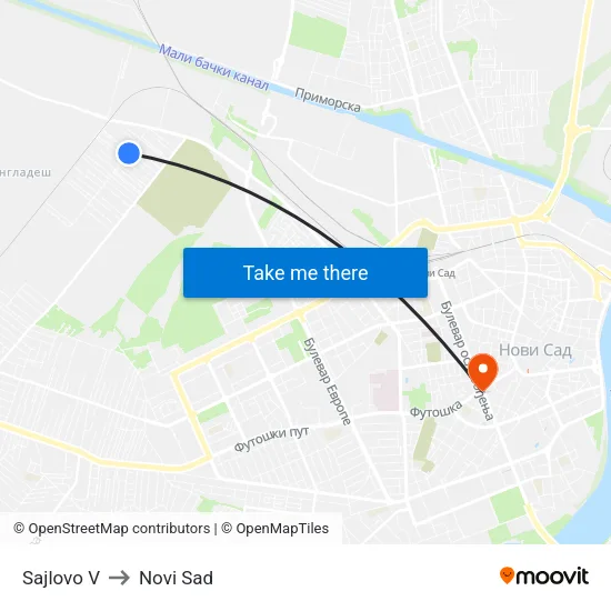 Sajlovo V to Novi Sad map