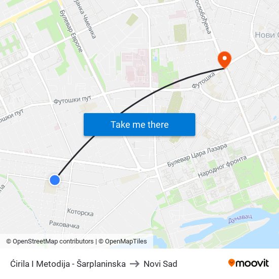 Ćirila I Metodija - Šarplaninska to Novi Sad map