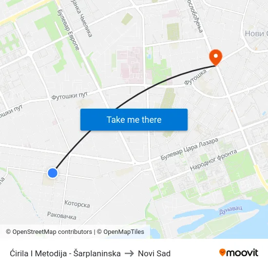 Ćirila I Metodija - Šarplaninska to Novi Sad map
