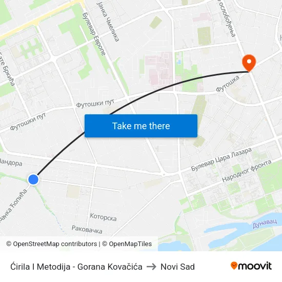 Ćirila I Metodija - Gorana Kovačića to Novi Sad map