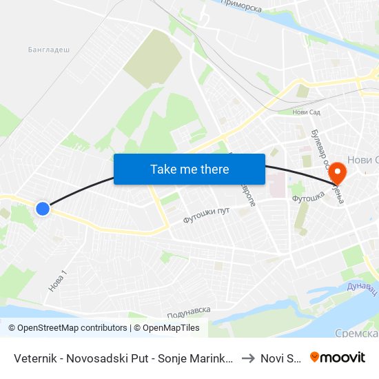 Veternik - Novosadski Put - Sonje Marinković to Novi Sad map