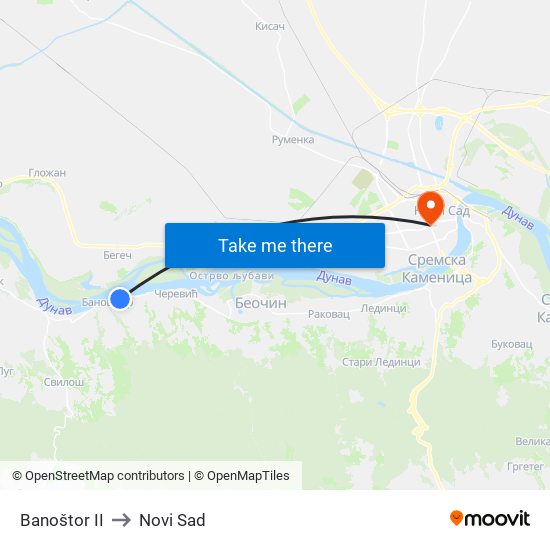 Banoštor II to Novi Sad map