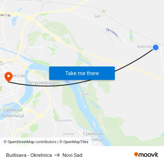 Budisava - Okretnica to Novi Sad map