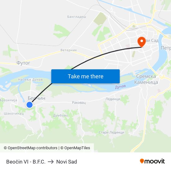 Beočin VI - B.F.C. to Novi Sad map