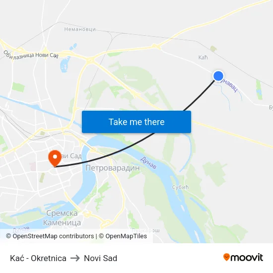 Kać - Okretnica to Novi Sad map