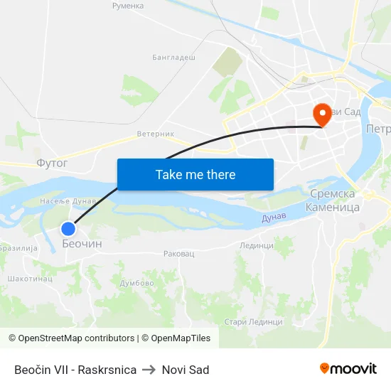 Beočin VII - Raskrsnica to Novi Sad map