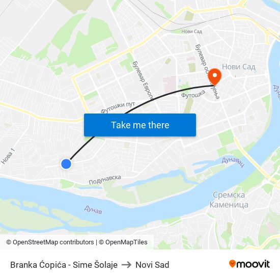 Branka Ćopića - Sime Šolaje to Novi Sad map