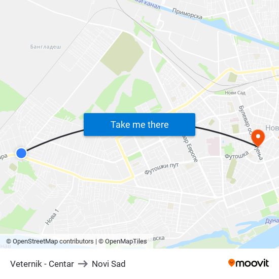 Veternik - Centar to Novi Sad map