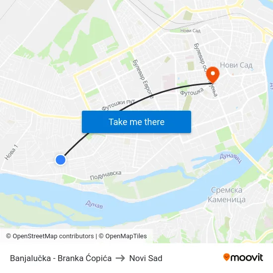 Banjalučka - Branka Ćopića to Novi Sad map