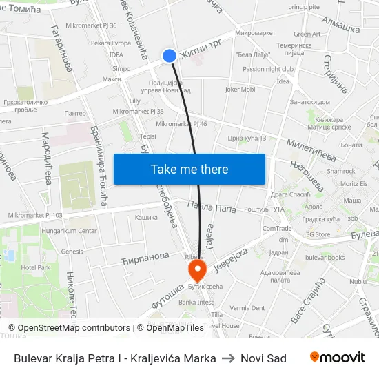 Bulevar Kralja Petra I - Kraljevića Marka to Novi Sad map