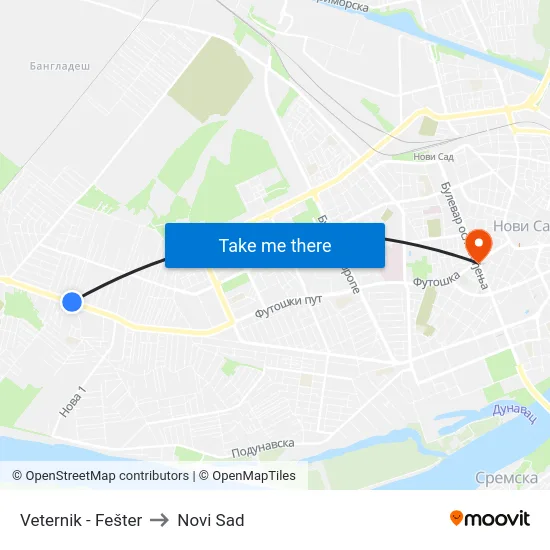 Veternik - Fešter to Novi Sad map