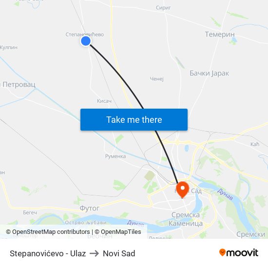 Stepanovićevo - Ulaz to Novi Sad map
