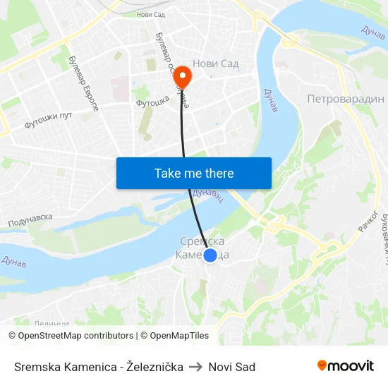 Sremska Kamenica - Železnička to Novi Sad map