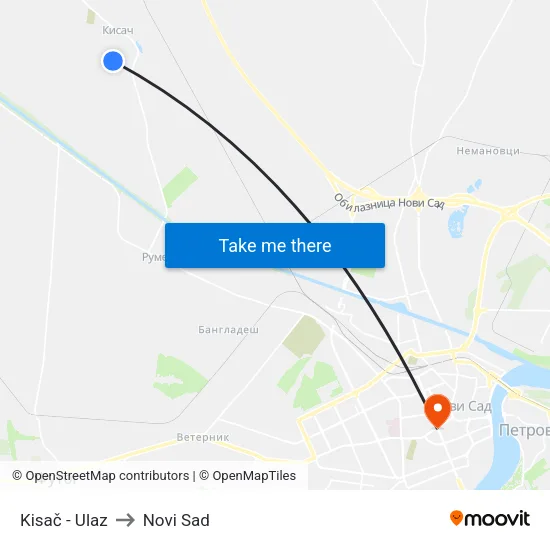 Kisač - Ulaz to Novi Sad map