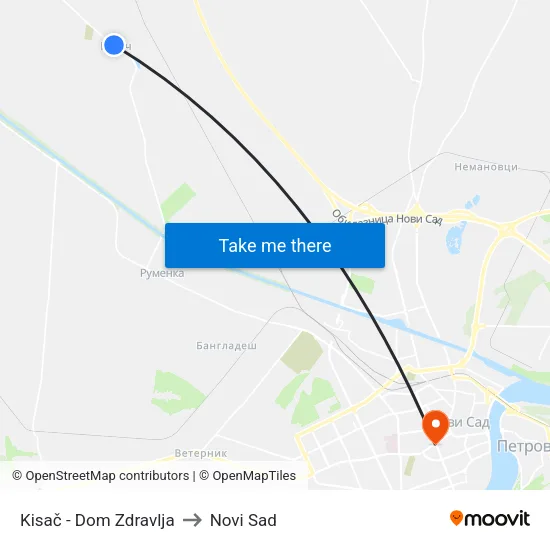 Kisač - Dom Zdravlja to Novi Sad map