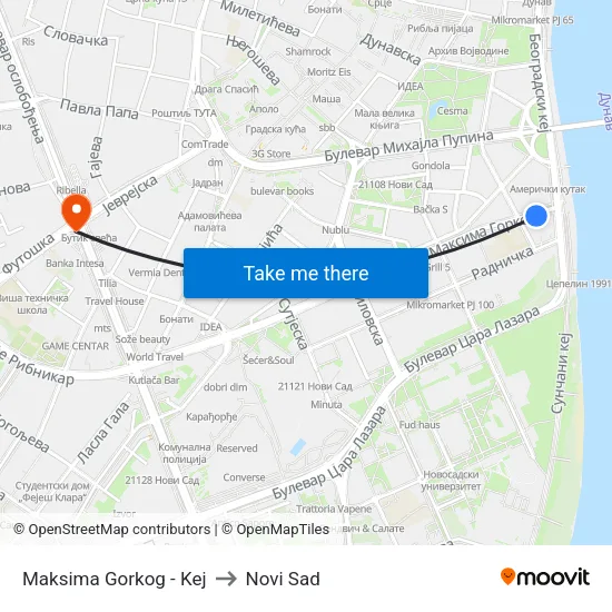 Maksima Gorkog - Kej to Novi Sad map