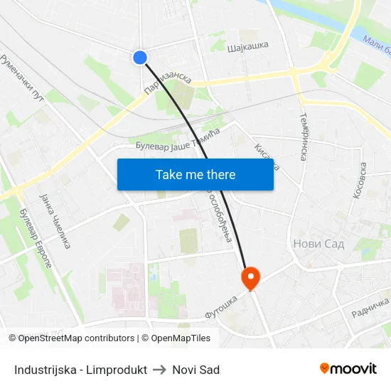 Industrijska - Limprodukt to Novi Sad map