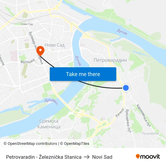 Petrovaradin - Železnička Stanica to Novi Sad map