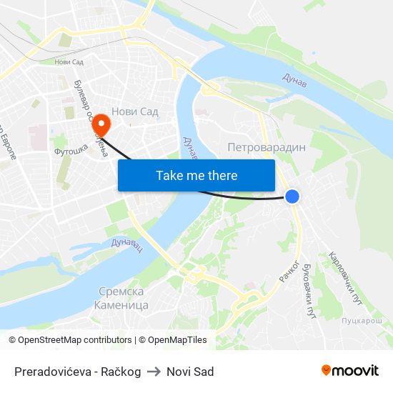 Preradovićeva - Račkog to Novi Sad map