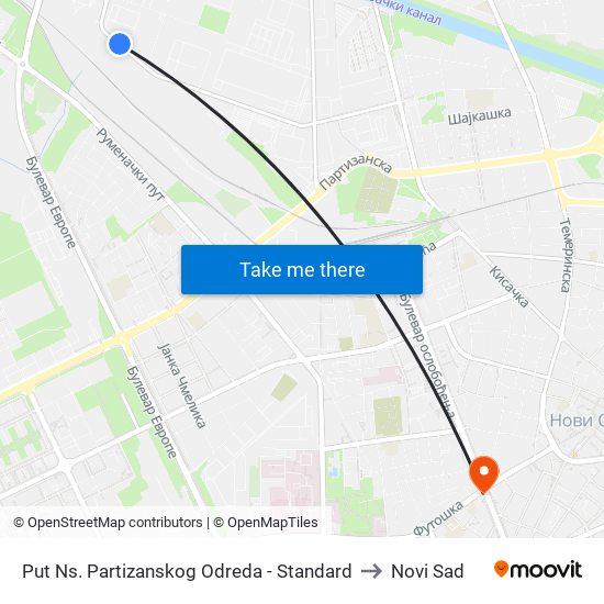 Put Ns. Partizanskog Odreda - Standard to Novi Sad map