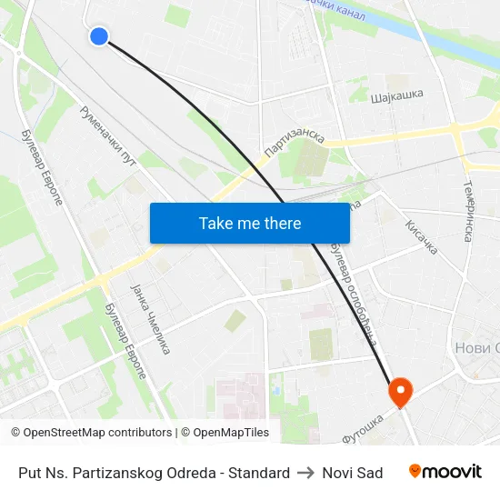Put Ns. Partizanskog Odreda - Standard to Novi Sad map