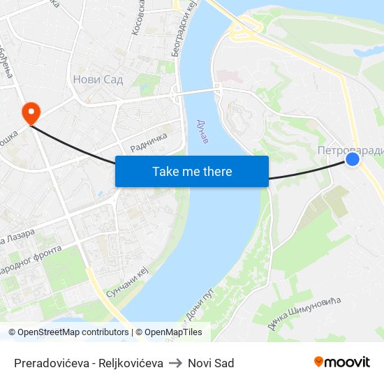 Preradovićeva - Reljkovićeva to Novi Sad map