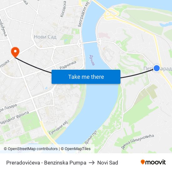 Preradovićeva - Benzinska Pumpa to Novi Sad map