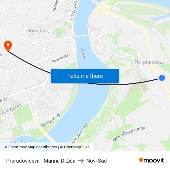 Preradovićeva - Marina Držića to Novi Sad map