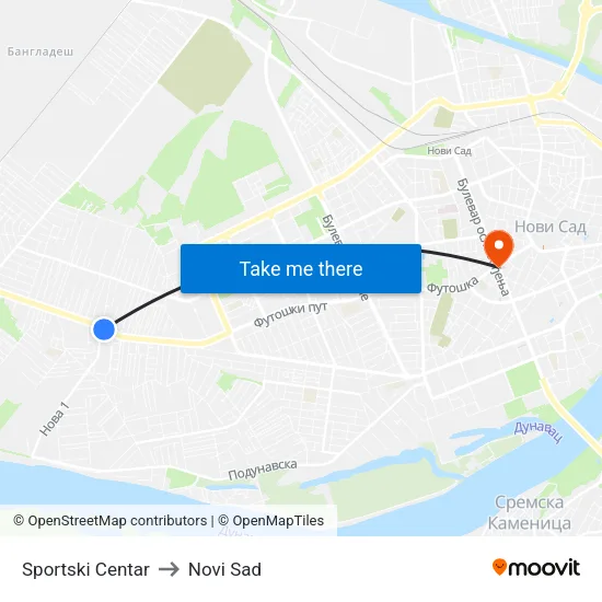 Sportski Centar to Novi Sad map