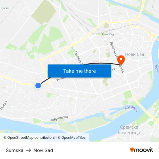 Šumska to Novi Sad map