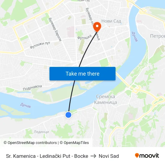 Sr. Kamenica - Ledinački Put - Bocke to Novi Sad map