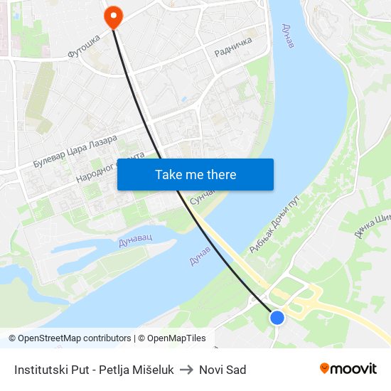 Institutski Put - Petlja Mišeluk to Novi Sad map